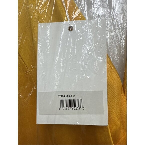 Mac Duggal Size 14 Yellow Mango 12404 Long Sleeve Satin Formal Gown Dress Prom - Picture 7 of 9